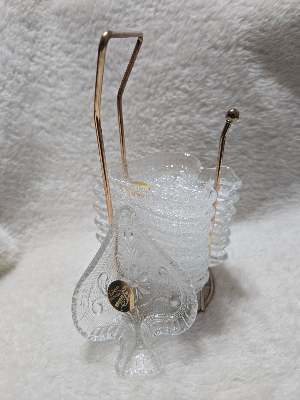 Tiara Exclusive Spade Trinket Sandwich Glass Dishes & Stand Set Of 8 EUC